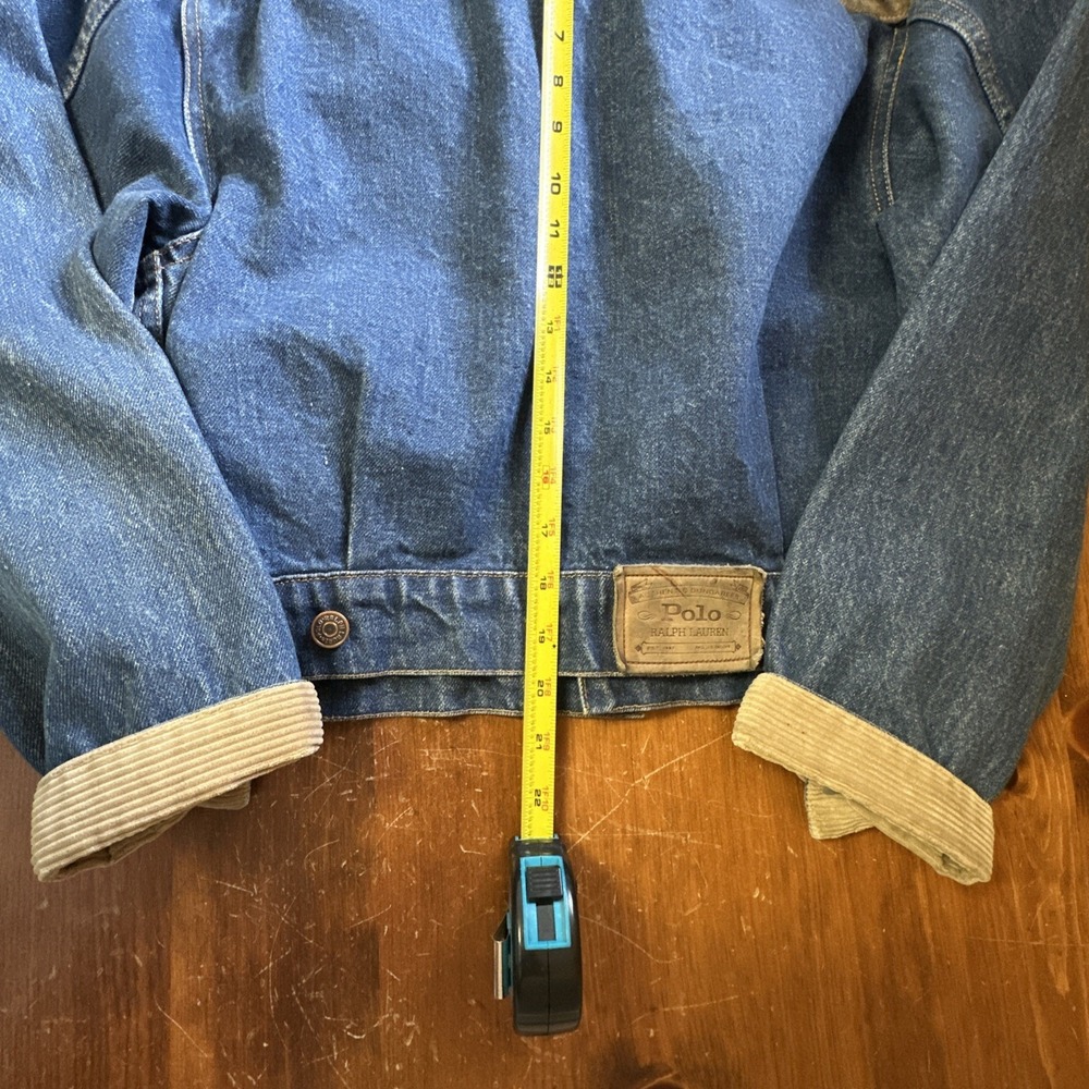 Vtg Ralph‎ Lauren Dungarees Denim Jacket M Cropped Corduroy Leather Accents - Picture 11 of 12